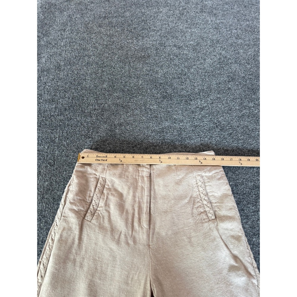 Jason Wu Tan Wide Leg Cropped Pants High Waist Linen Braided Detail Casual SZ 6 - Picture 9 of 16
